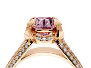 Solitaire Engagement Ring Setting for Fancy Pink Round Cut Center with Accented Split Shank and Prong Head in Rose Gold