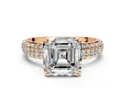 Solitaire Engagement Ring Setting for Asscher Cut Center with Multi-Row Pave Accents and Basket Head in Rose Gold