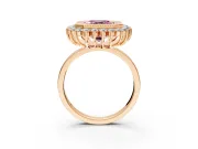 Halo Engagement Ring Setting for Fancy Pink Asscher Cut Center with Milgrain Bezel Rim, Plain Band and Prong Head in Rose Gold