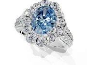 Large Accent Halo Engagement Ring Setting for Fancy Blue Oval Center with Pave Split Shank and Prong Head in Sterling Silver