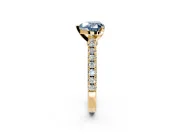 Solitaire Engagement Ring Setting for Fancy Blue Heart-Shaped Center with Single Row Accent Band and Prong Head in Yellow Gold