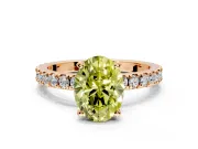 Solitaire Engagement Ring Setting for Fancy Yellow Oval Center with Fine Pave Band and Claw Prong Head in Rose Gold