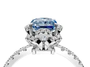 Halo Engagement Ring Setting for Fancy Blue Radiant Cut Center with Openwork Halo, Pave Band and Prong Head in Platinum