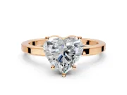 Hidden Halo Engagement Ring Setting for Heart-Shaped Center with Wide Flat Plain Band and Prong Head in Rose Gold