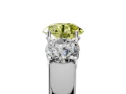 3 Stone Engagement Ring Setting for Fancy Yellow Round Cut Center with Raised Basket Heads and Prong Head in Platinum