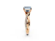 Crossover Engagement Ring Setting for Fancy Blue Asscher Cut Center with Pave and Plain Strands and Prong Head in Rose Gold