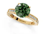 Solitaire Engagement Ring Setting for Fancy Green Round Cut Center with Milgrain-Edged Pave Band and Prong Head in Yellow Gold
