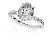 Solitaire Engagement Ring Setting for Oval Center with Fine Pave Band and Prong Head in White Gold