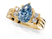 Solitaire Engagement Ring Setting for Fancy Blue Pear-Shaped Center with Grooved Bar Accent Band and Prong Head in Yellow Gold