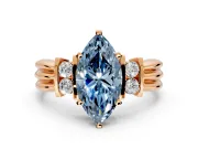 Solitaire Engagement Ring Setting for Fancy Blue Marquise Center with Grooved Bar Accent Band and Prong Head in Rose Gold