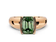 Tension Engagement Ring Setting for Fancy Green Emerald Cut Center with Wide Flat Band and Tension Head in Rose Gold