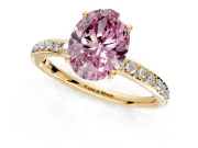 Solitaire Engagement Ring Setting for Fancy Pink Oval Center with Fine Pave Band and Prong Head in Yellow Gold
