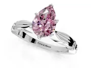 Solitaire Engagement Ring Setting for Fancy Pink Pear-Shaped Center with Carved Leaf Shoulders and Prong Head in White Gold