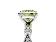 Solitaire Engagement Ring Setting for Fancy Yellow Princess Cut Center with Milgrain Bezel Accents and Prong Head in White Gold