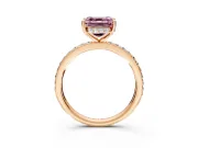 Solitaire Engagement Ring Setting for Fancy Pink Asscher Cut Center with Fine Pave Band and Prong Head in Rose Gold