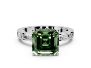 Solitaire Engagement Ring Setting for Fancy Green Asscher Cut Center with Channel Baguette Band and Prong Head in White Gold