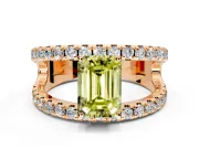 Solitaire Engagement Ring Setting for Fancy Yellow Emerald Cut Center with Wide-Open Split Shank and Prong Head in Rose Gold
