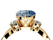 3 Stone Engagement Ring Setting for Fancy Blue Heart-Shaped Center with Pave Twist Band and Prong Head in Yellow Gold
