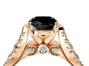Solitaire Engagement Ring Setting for Fancy Black Cushion Cut Center with Pave Cathedral Shoulders and Prong Head in Rose Gold
