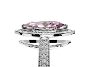 Milgrain Halo Engagement Ring Setting for Fancy Pink Marquise Center with Three-Sided Pave Band and Prong Head in White Gold