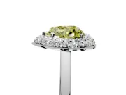 Halo Engagement Ring Setting for Fancy Yellow Heart-Shaped Center with Plain Tapered Band and Prong Head in Sterling Silver