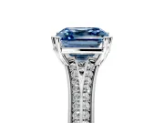 Solitaire Engagement Ring Setting for Fancy Blue Asscher Cut Center with Pave Rail Split Shank and Prong Head in White Gold