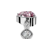 Vintage Station Engagement Ring Setting for Fancy Pink Heart-Shaped Center with Accents and Prong Head in White Gold