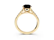 Solitaire Engagement Ring Setting for Fancy Black Round Cut Center with Partway Pave Band and Prong Head in Yellow Gold
