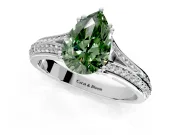 Solitaire Engagement Ring Setting for Fancy Green Pear-Shaped Center with Pave Rail Split Shank and Prong Head in White Gold