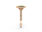 Halo Engagement Ring Setting for Fancy Yellow Radiant Cut Center with Milgrain Pave Band and Bezel Head in Rose Gold