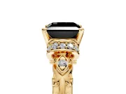 Solitaire Engagement Ring Setting for Fancy Black Princess Cut Center with Filigree Band and Prong Head in Yellow Gold