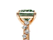 Solitaire Engagement Ring Setting for Fancy Green Princess Cut Center with Trailing Leaf Accent Band and Prong Head in Rose Gold