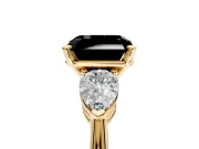 3 Stone Engagement Ring Setting for Fancy Black Asscher Cut Center with Large Pear-Shaped Accents and Prong Head in Yellow Gold