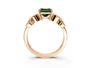 Leaf Engagement Ring Setting for Fancy Green Asscher Cut Center with Milgrain Accent Band and Prong Head in Rose Gold