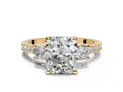 3 Stone Engagement Ring Setting for Radiant Cut Center with Round Cut Side Accents and Prong Head in Yellow Gold