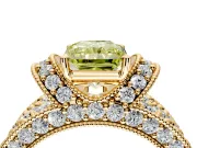 Pave Engagement Ring Setting for Fancy Yellow Radiant Cut Center with Curved Accent Rows, Openwork and Prong Head in Yellow Gold
