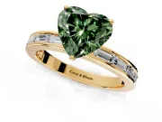 Solitaire Engagement Ring Setting for Fancy Green Heart-Shaped Center with Channel Baguette Band and Prong Head in Yellow Gold
