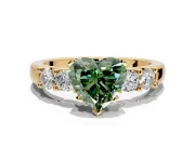 5 Stone Engagement Ring Setting for Fancy Green Heart-Shaped Center with Plain Band and Prong Head in Yellow Gold