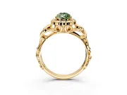 Halo Engagement Ring Setting for Fancy Green Pear-Shaped Center with Open Scroll Shoulders and Prong Head in Yellow Gold