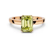 Solitaire Engagement Ring Setting for Fancy Yellow Emerald Cut Center with Plain Band and Flat Tab Prong Head in Rose Gold
