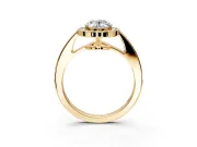 Bezel-Framed Halo Engagement Ring Setting for Oval Center with Pave Band and Prong Head in Yellow Gold