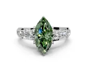Solitaire Engagement Ring Setting for Fancy Green Marquise Center with Graduated Shared Prongs and Prong Head in Sterling Silver