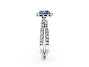 Halo Engagement Ring Setting for Fancy Blue Cushion Cut Center with Double Pave Split Shank and Prong Head in Platinum