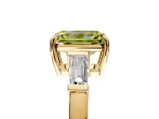 3 Stone Engagement Ring Setting for Fancy Yellow Emerald Cut Center with Baguette Accents and Prong Head in Yellow Gold
