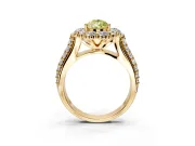 Large Accent Halo Engagement Ring Setting for Fancy Yellow Pear-Shaped Center with Pave Split Shank and Prong Head in Yellow Gold