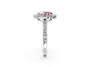 Milgrain Floral Halo Engagement Ring Setting for Fancy Pink Oval Center with Pave Band and Prong Head in Platinum