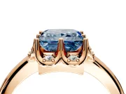 Floral Frame Engagement Ring Setting for Fancy Blue Princess Cut Center with Accent Clusters and Prong Head in Rose Gold