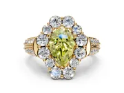 Large Accent Halo Engagement Ring Setting for Fancy Yellow Pear-Shaped Center with Pave Split Shank and Prong Head in Yellow Gold