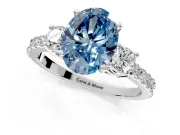 3 Stone Engagement Ring Setting for Fancy Blue Oval Center with Round Cut Side Accents and Prong Head in Sterling Silver