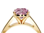 Solitaire Engagement Ring Setting for Fancy Pink Cushion Cut Center with Tapered Split Shoulders and Prong Head in Yellow Gold